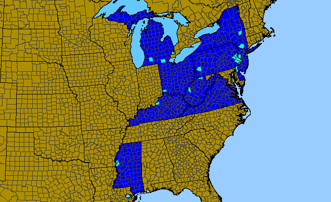 The range of Ginkgo biloba